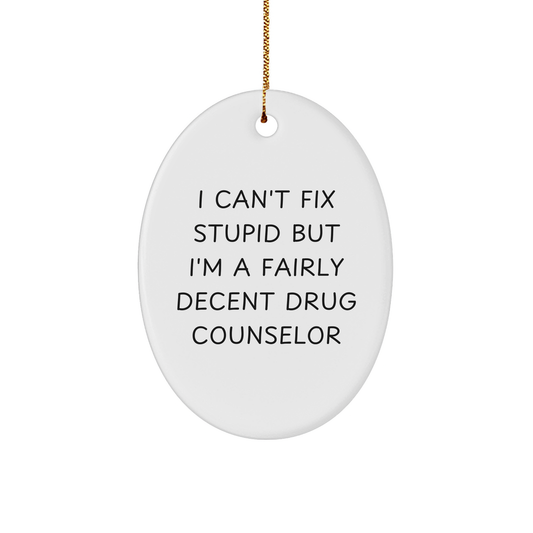 Funny Drug Counselor Gifts - I Can't Fix Stupid But I'm A Fairly Decent Oval Ornament for Christmas from Friends to Coworkers - Image 1