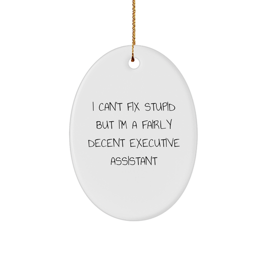 Executive Assistant Gifts Funny Oval Ornament 'I Can't Fix Stupid' from Friends to Executive Assistant, Unique Christmas Unique Gifts for Men, Women, Coworkers - Image 1