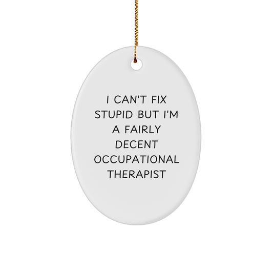 Funny Occupational Therapist Gifts for Christmas - 'I Can't Fix Stupid But I'm A Fairly Decent' Oval Ornament from Gifts for Occupational Therapist - Image 1