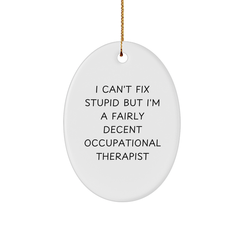 Funny Occupational Therapist Gifts for Christmas - 'I Can't Fix Stupid But I'm A Fairly Decent' Oval Ornament from Gifts for Occupational Therapist - Image 1