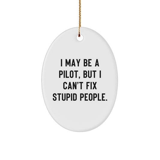 Pilot Gifts from Men to Friends, Funny Oval Ornament for Christmas Unique Gifts, I May Be A Pilot, But I Can't Fix Stupid People., Pilot Oval Ornament - Image 1