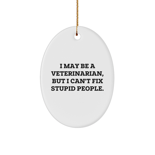 Veterinarian Gifts for Men, Funny Oval Ornament - I May Be A Veterinarian, But I Can't Fix Stupid People, Gifts from Friends for Christmas - Image 1