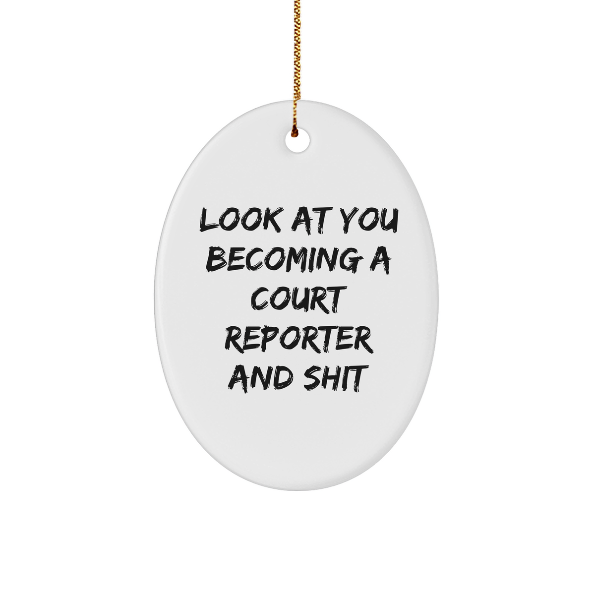 Funny Court Reporter Gifts from Friends, Christmas Unique Oval Ornament Look At You Becoming A Court Reporter And Shit for Court Reporters, Men, Women - Image 1