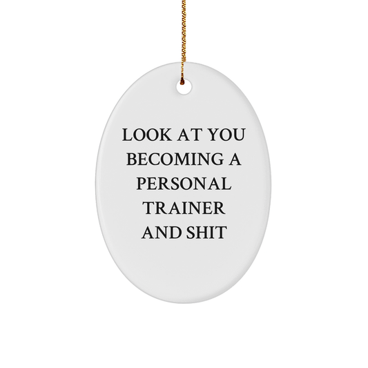 Funny Personal Trainer Oval Ornament Gifts from Friends to Become a Trainer and Shit, Look at You, Christmas Unique Present for Men or Women - Image 1