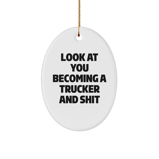 Trucker Christmas Unique Gifts | Inappropriate Oval Ornament | Funny Trucker Gifts | Trucker Gifts for Truckers | Gifts from Santa to Trucker - Image 1
