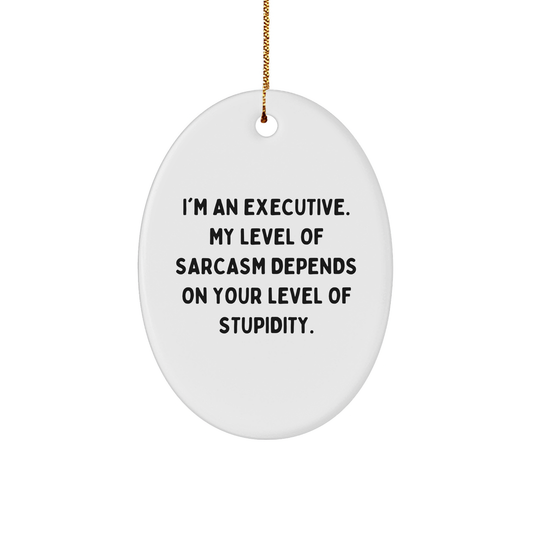 Executive Sarcasm Gifts - I'm An Executive My Level Of Sarcasm Depends On Your Level Of Stupidity Funny Oval Ornament for Office Christmas Unique Gifts - Image 1