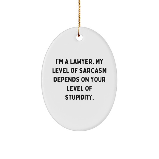 Funny Lawyer Oval Ornament Gifts from Friends to Coworkers - I'm A Lawyer. My Level Of Sarcasm Depends On Your Level Of Stupidity. - Christmas Unique Gifts - Image 1