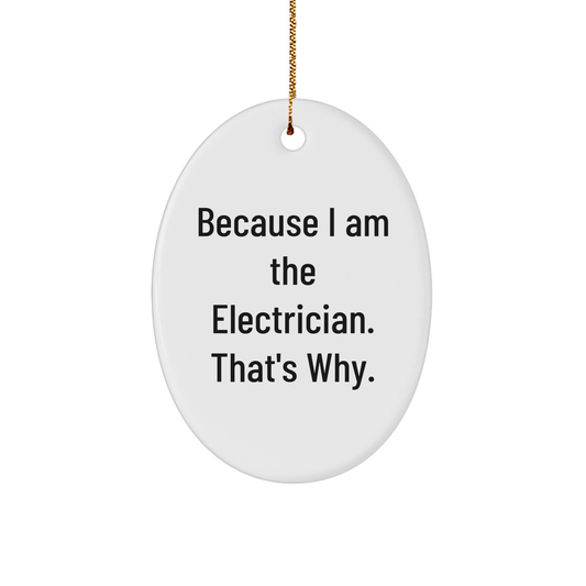 Funny Electrician Gifts Because I Am The Electrician That's Why Oval Ornament for Electrician Lovers, Unique Christmas Unique Gifts for Electricians, Gifts for Electrician Friends - Image 1