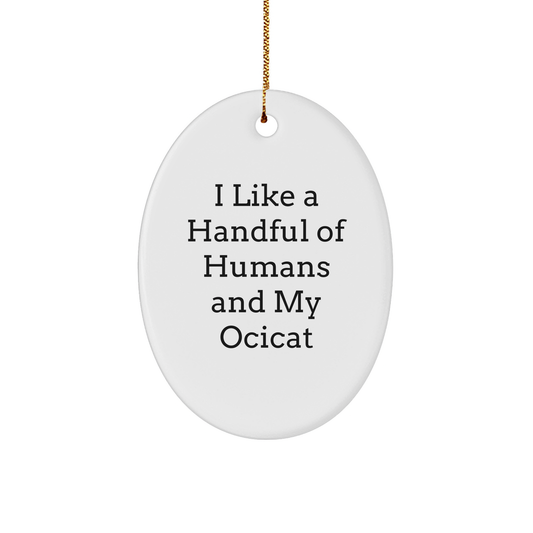 Ocicat Lovers Rejoice! Funny Gifts for Cat Enthusiasts - I Like A Handful Of Humans And My Ocicat Oval Ornament - Unique Christmas Unique Gifts from Home - Image 1