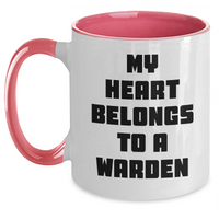 Load image into Gallery viewer, Warden Gifts, Funny Two Tone Coffee Mugs, &#39;My Heart Belongs To A Warden&#39;, Ideal Gifts from Family for Father&#39;s Day - Main
