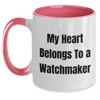 Load image into Gallery viewer, Funny Watchmaker Gifts - Two Tone Coffee Mug with Quote &#39;My Heart Belongs To A Watchmaker&#39; for Father&#39;s Day Unique Gifts from Men to Watchmaker, Unique Two Tone Coffee Mug Gifts for Him - Main
