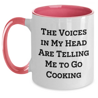 Load image into Gallery viewer, Funny Cooking Quotes, Unique Gifts for Men, Two Tone Coffee Mug, &#39;The Voices In My Head Are Telling Me To Go Cooking&#39;, Gifts from Family to Cooking Lovers on Father&#39;s Day - Main
