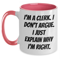 Load image into Gallery viewer, Clerk Humor Gifts for Men, Funny Two Tone Coffee Mug with Inspirational Quote, Unique Graduation Gifts for Coworkers from Family - Main
