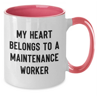 Load image into Gallery viewer, Funny Maintenance Worker Gifts, 'My Heart Belongs To A Maintenance Worker' Two Tone Coffee Mugs for Mom, Gifts from Family, Friends, or Coworkers, Perfect for Mother's Day - Additional
