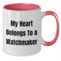 Load image into Gallery viewer, Funny Watchmaker Gifts - Two Tone Coffee Mug with Quote &#39;My Heart Belongs To A Watchmaker&#39; for Father&#39;s Day Unique Gifts from Men to Watchmaker, Unique Two Tone Coffee Mug Gifts for Him - Additional
