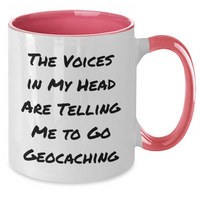 Load image into Gallery viewer, Funny Geocaching Gifts for Men, Two Tone Coffee Mug with &#39;The Voices In My Head Are Telling Me To Go Geocaching&#39; Quote, Father&#39;s Day Unique Gifts from Family, Friends, or Coworkers - Additional
