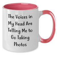 Load image into Gallery viewer, Funny Taking Photos Gifts for Men, &#39;The Voices In My Head Are Telling Me To Go Taking Photos&#39; Two Tone Coffee Mug, Father&#39;s Day Unique Gifts from Family to Friends - Additional
