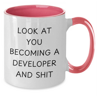 Load image into Gallery viewer, Funny Developer Gifts - Look At You Becoming A Developer And Shit! Gifts from Men for Developer on Father&#39;s Day - Two Tone Coffee Mug - Additional
