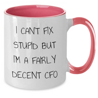 Load image into Gallery viewer, Funny CFO Gifts - I Can&#39;t Fix Stupid But I&#39;m A Fairly Decent CFO Two Tone Coffee Mug, Unique Gifts from Men for CFO, Father&#39;s Day Unique Gifts - Additional
