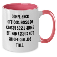 Load image into Gallery viewer, Compliance Officer Gifts from Friends, Funny Quote Two Tone Coffee Mug for Graduation, Black and White, 11oz - Additional
