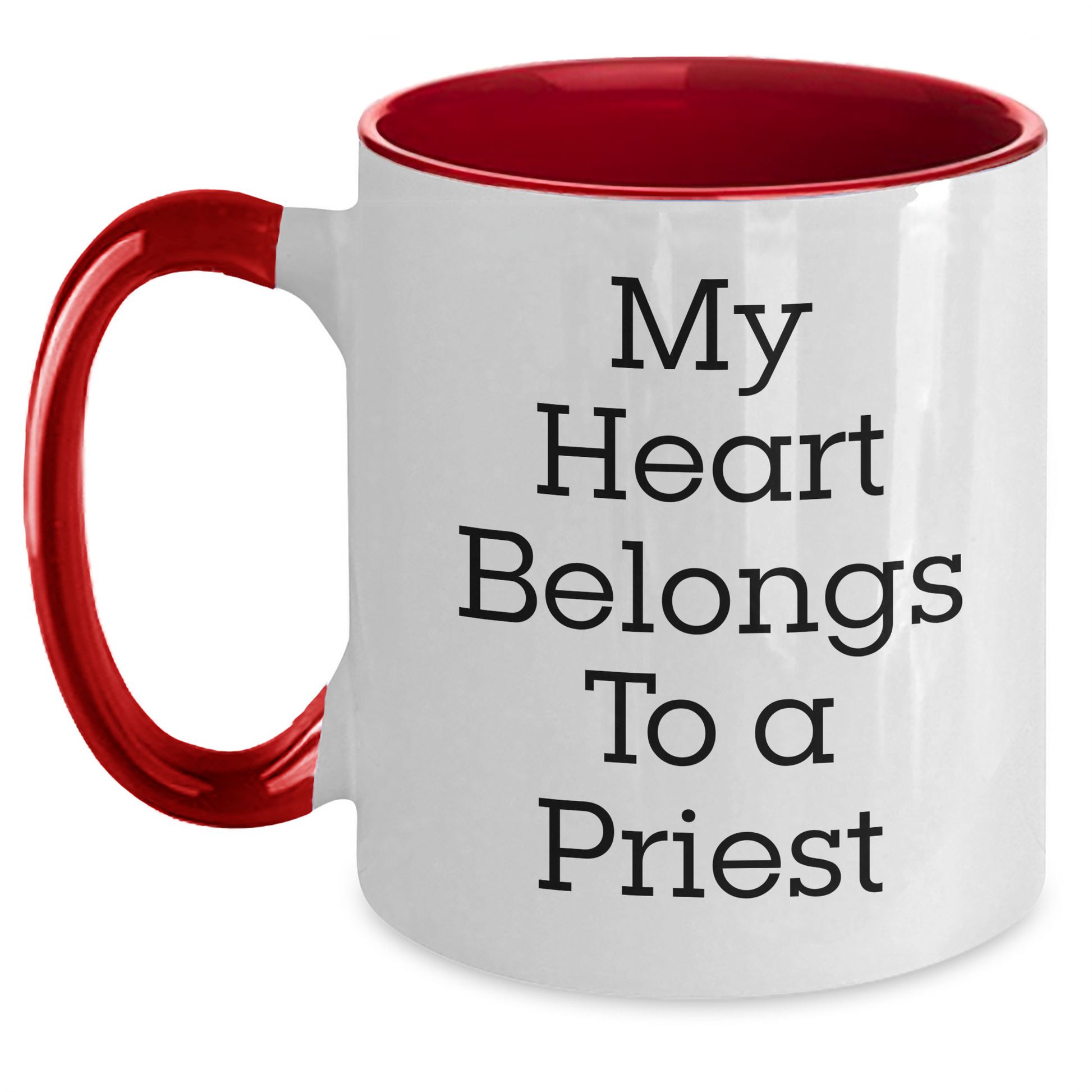 Funny Priest Gifts from Friends - My Heart Belongs To A Priest Two Tone Coffee Mug for Men, Unique Father's Day Unique Gifts - Main