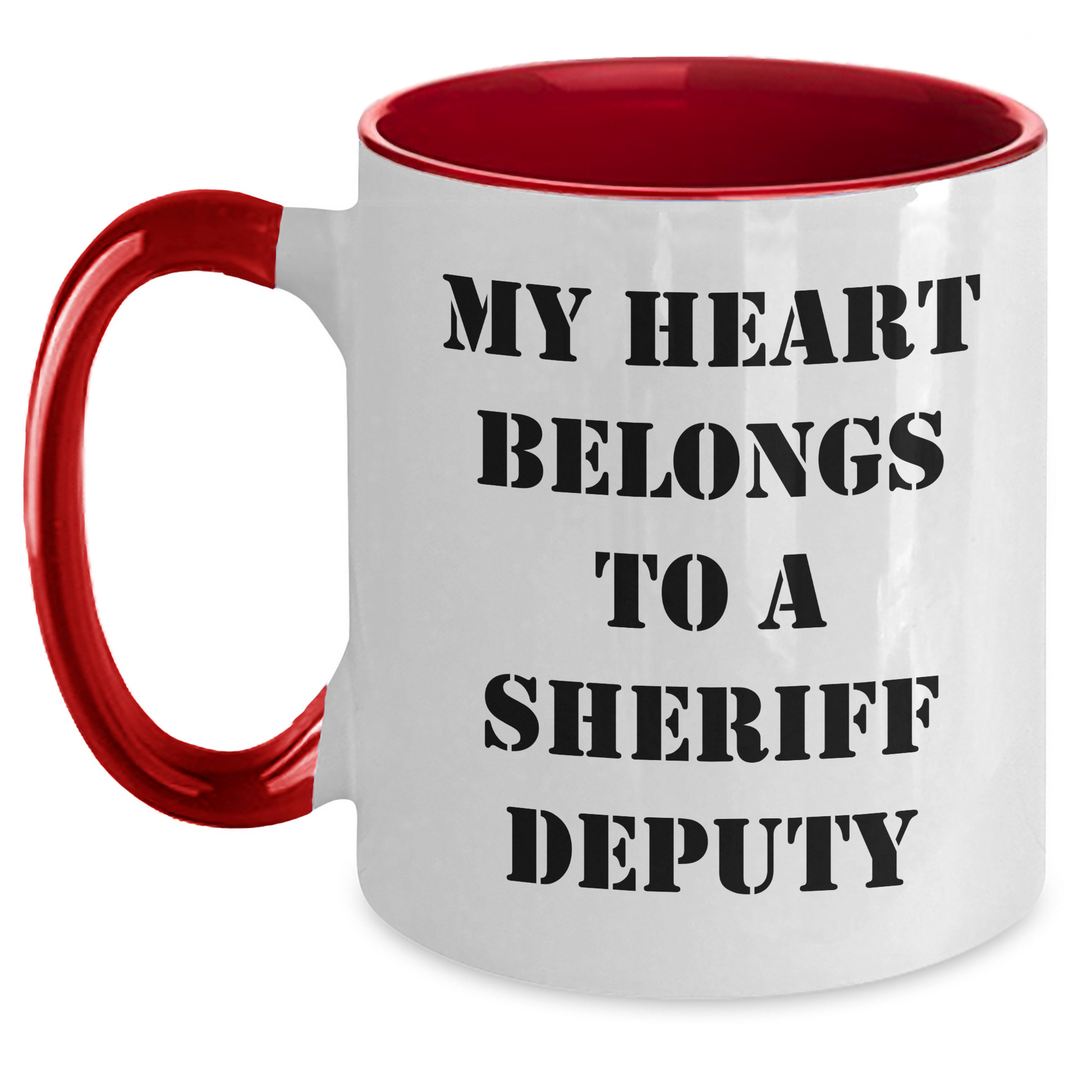 Funny Sheriff Deputy Gifts - My Heart Belongs To A Sheriff Deputy Two Tone Coffee Mug, Gifts from Family to Sheriff Deputy, Father's Day Unique Gifts - Main