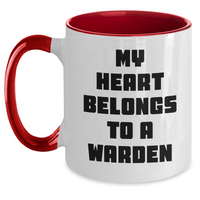 Load image into Gallery viewer, Warden Gifts, Funny Two Tone Coffee Mugs, &#39;My Heart Belongs To A Warden&#39;, Ideal Gifts from Family for Father&#39;s Day - Main
