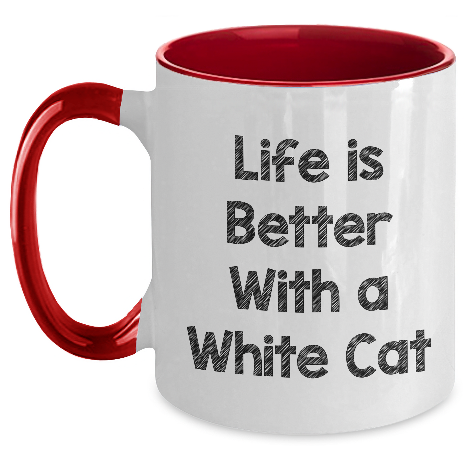 Funny White Cat Gifts for Men, Unique Two Tone Coffee Mug with Life Is Better Quote, Father's Day Unique Gifts from Family - Main