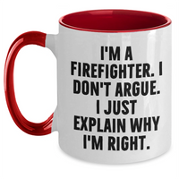 Load image into Gallery viewer, Firefighter Humor Gifts from Men to Firefighter Friends Graduation Unique Two Tone Coffee Mug - Main
