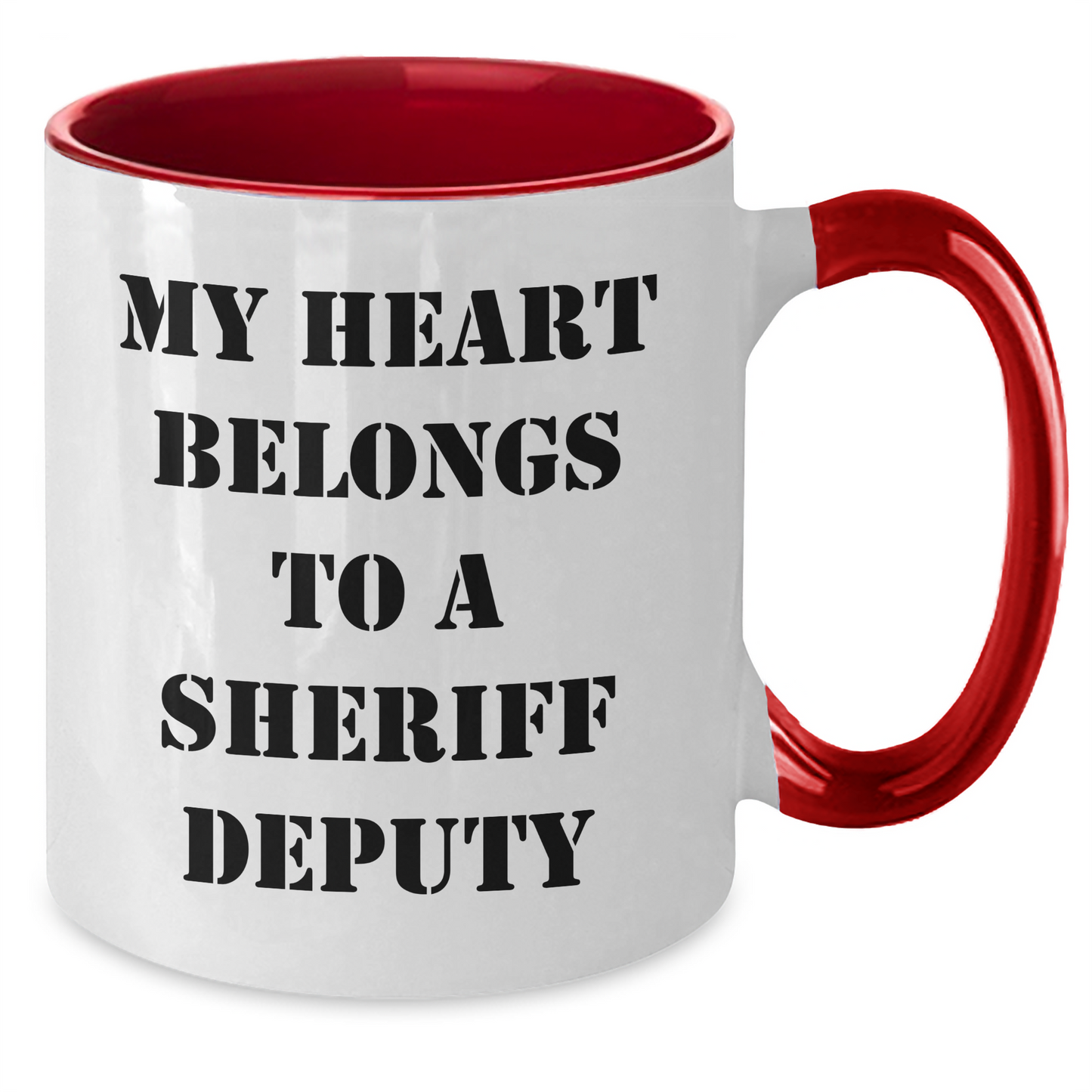 Funny Sheriff Deputy Gifts - My Heart Belongs To A Sheriff Deputy Two Tone Coffee Mug, Gifts from Family to Sheriff Deputy, Father's Day Unique Gifts - Additional