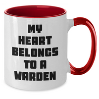 Load image into Gallery viewer, Warden Gifts, Funny Two Tone Coffee Mugs, &#39;My Heart Belongs To A Warden&#39;, Ideal Gifts from Family for Father&#39;s Day - Additional
