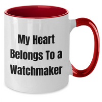 Load image into Gallery viewer, Funny Watchmaker Gifts - Two Tone Coffee Mug with Quote &#39;My Heart Belongs To A Watchmaker&#39; for Father&#39;s Day Unique Gifts from Men to Watchmaker, Unique Two Tone Coffee Mug Gifts for Him - Additional
