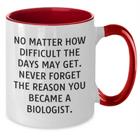 Load image into Gallery viewer, Funny Biologist Gifts from Mom on Mother&#39;s Day - Two Tone Coffee Mug, &#39;No Matter How Difficult The Days May Get. Never Forget The Reason You Became A Biologist.&#39; - Additional
