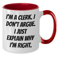 Load image into Gallery viewer, Clerk Humor Gifts for Men, Funny Two Tone Coffee Mug with Inspirational Quote, Unique Graduation Gifts for Coworkers from Family - Additional
