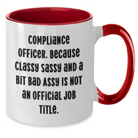Load image into Gallery viewer, Compliance Officer Gifts from Friends, Funny Quote Two Tone Coffee Mug for Graduation, Black and White, 11oz - Additional
