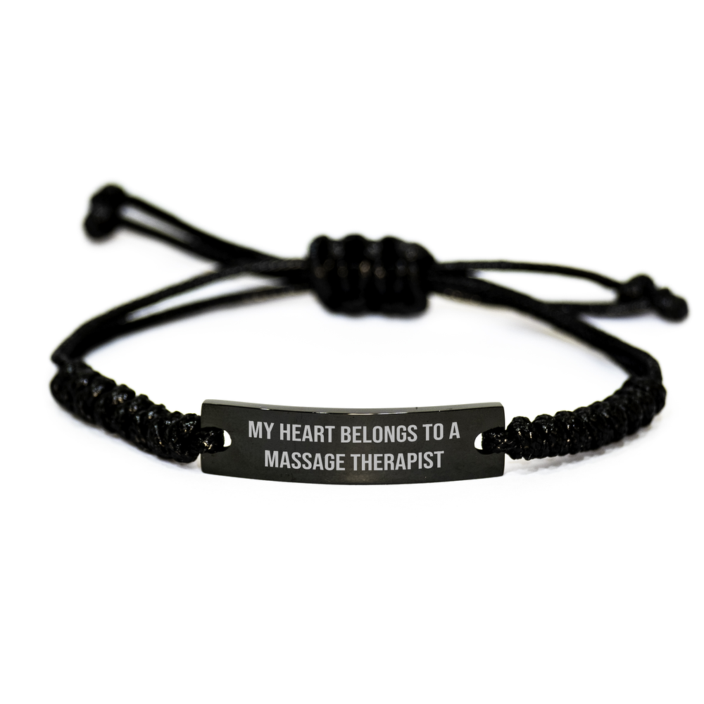 Funny Quote Massage Therapist Gifts, 'My Heart Belongs To A Massage Therapist' Rope Bracelet for Men, Gifts from Dad on Father's Day, Adjustable Rope Jewelry for Massage Therapists - Image 1