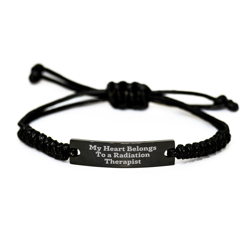 Funny Radiation Therapist Gifts from Men to Radiation Therapist, 'My Heart Belongs To A Radiation Therapist' Rope Bracelet for Father's Day - Image 1