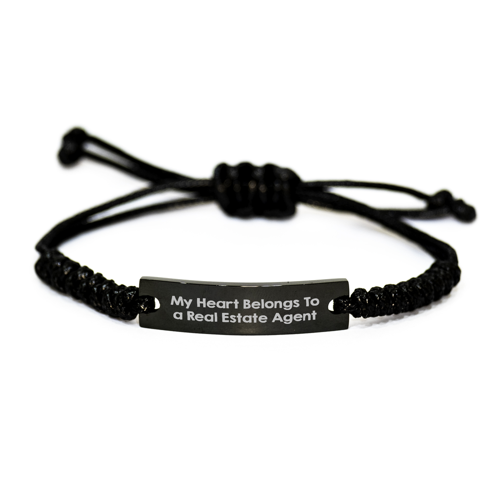 Funny Real Estate Agent Gifts, 'My Heart Belongs To A Real Estate Agent' Rope Bracelet for Dad, Gifts from Men on Father's Day - Image 1