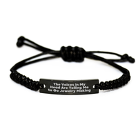 Load image into Gallery viewer, Funny Jewelry Making Gifts for Men - 'The Voices In My Head Are Telling Me To Go Jewelry Making' Black Rope Bracelet, Perfect Father's Day Unique Gifts from Family - Image 1
