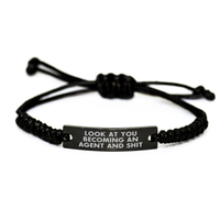 Load image into Gallery viewer, Funny Agent Rope Bracelet Gifts from Friends for Him, &#39;Look At You Becoming An Agent And Shit&#39; Quote, Adjustable Black Stainless Steel with Interlaced Rope, Gift for Agent on Father&#39;s Day - Image 1
