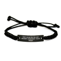 Load image into Gallery viewer, Grampy Rope Bracelt Funny Keepsake Gifts from Men to Grampy for Graduation, 'Keep Calm I'm The Gay Grampy Everybody Talks About' Quote, Adjustable Black Stainless Steel with Interlaced Rope - Image 1
