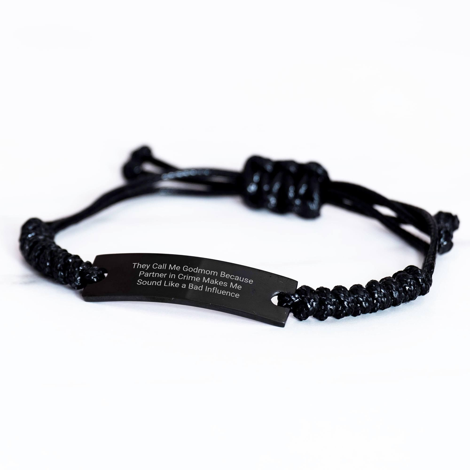 Godmom Rope Braceltes, Funny Quote Gifts from Men to Godmom for Father's Day, Adjustable Black Rope Jewelry for Women and Friends - Image 2