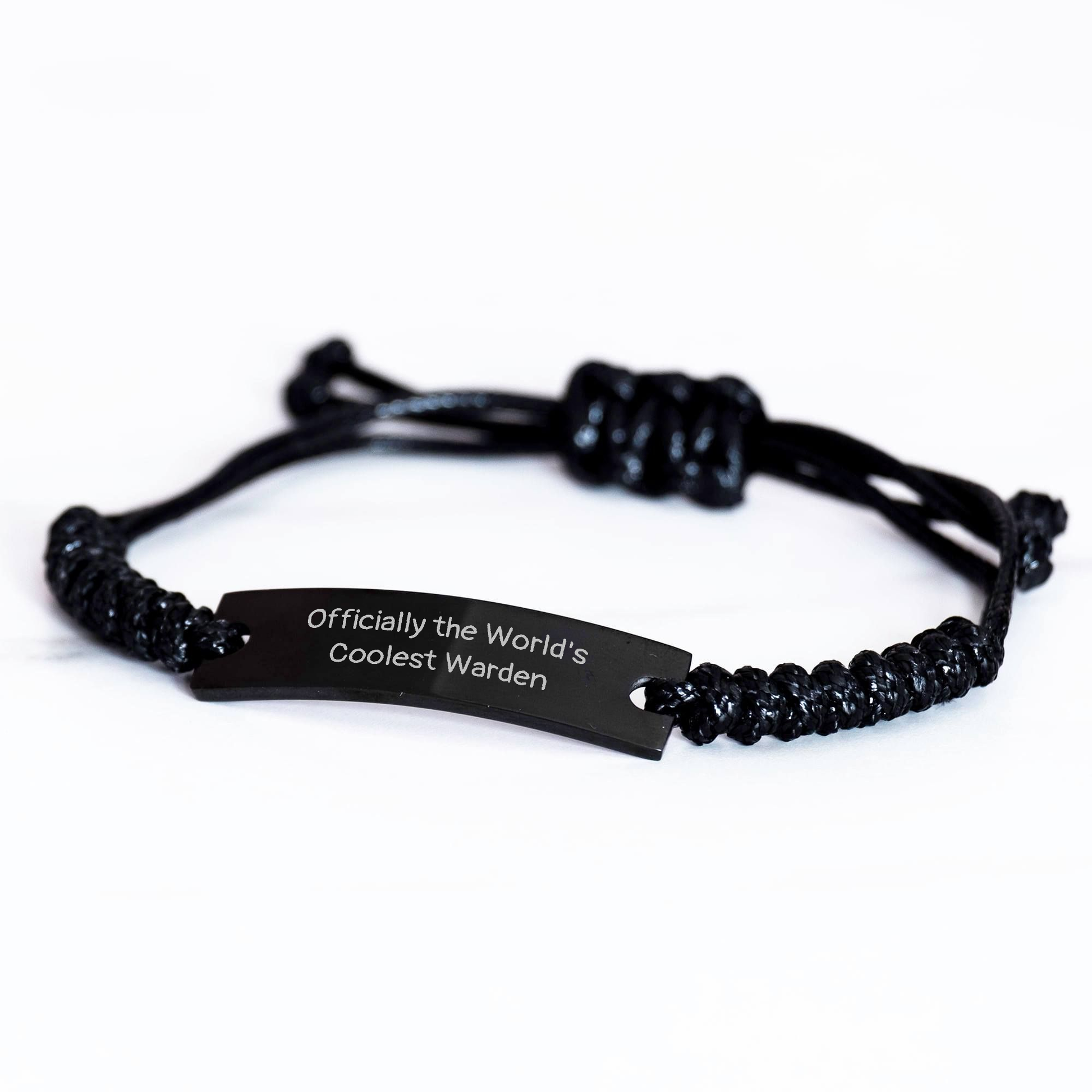 Funny Warden Gifts, Officially the World's Coolest Warden Rope Bracelet, Adjustable from 3.34 to 9.84 inches, Black Stainless Steel with Interlaced Rope, Perfect for Father's Day - Image 2