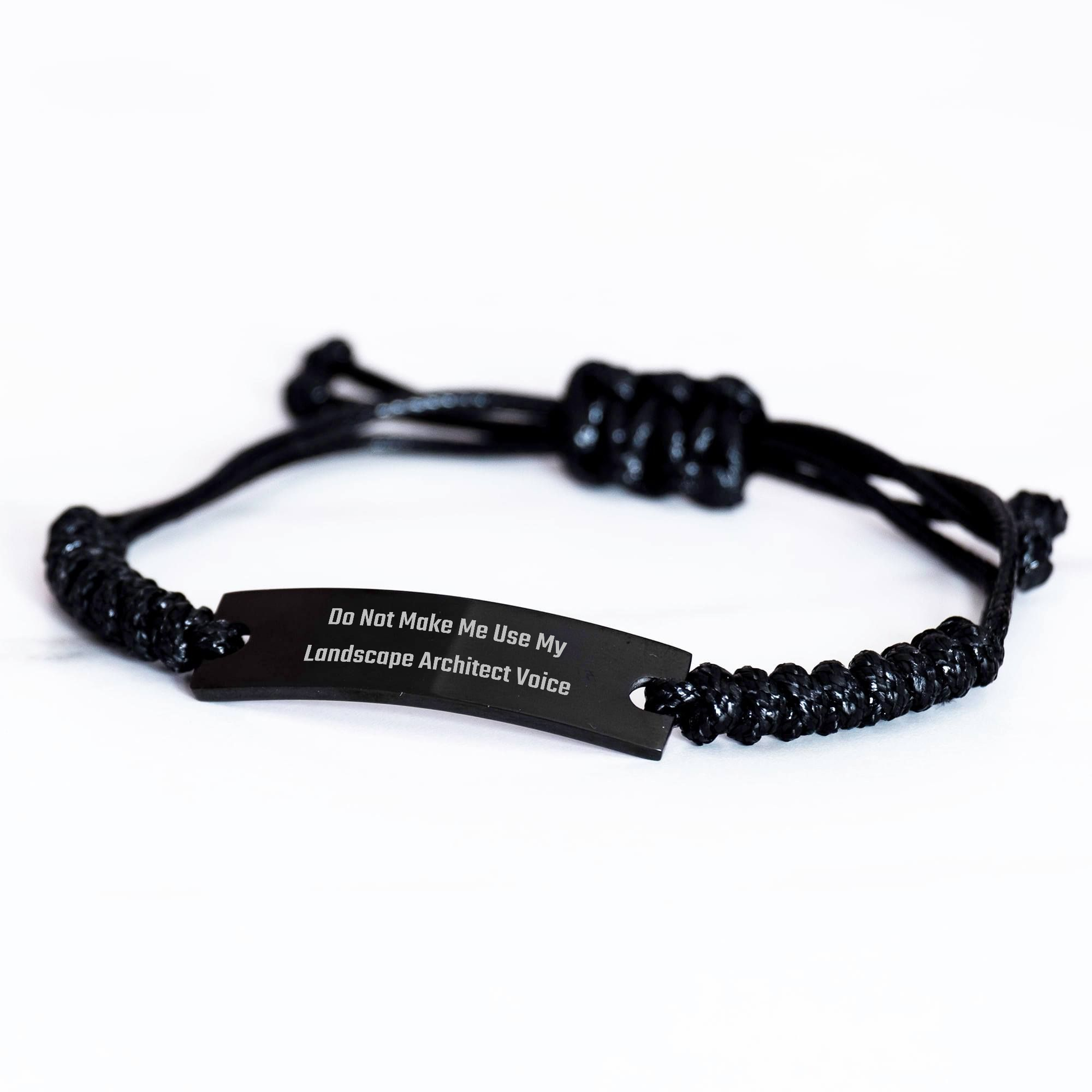 Funny Landscape Architect Gifts from Friends, Mother's Day Unique Rope Bracelte with Quote, 'Do Not Make Me Use My', Black Stainless Steel with Interlaced Rope - Image 2