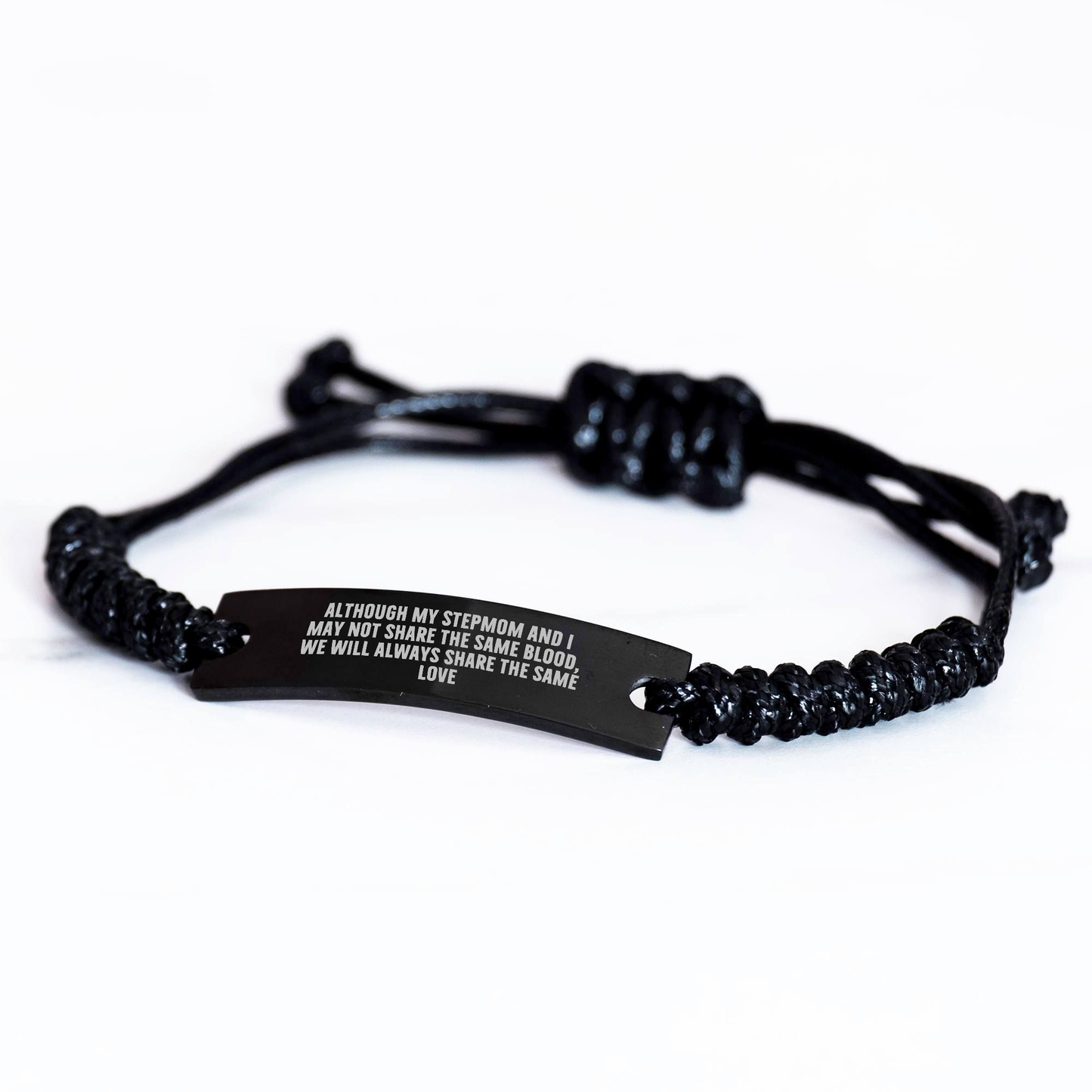 Stepmom Gifts from Men, Stepmom Love Rope Bracelet, Inspirational Quote, Adjustable, Black Stainless Steel, Organza Bag, Mother's Day Unique Gifts for Her - Image 2