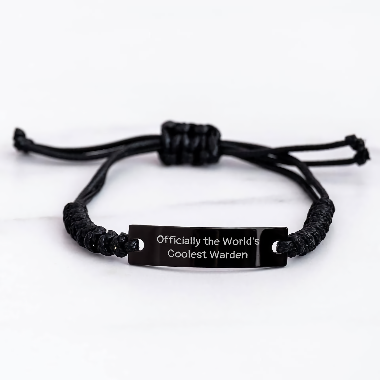 Funny Warden Gifts, Officially the World's Coolest Warden Rope Bracelet, Adjustable from 3.34 to 9.84 inches, Black Stainless Steel with Interlaced Rope, Perfect for Father's Day - Image 3