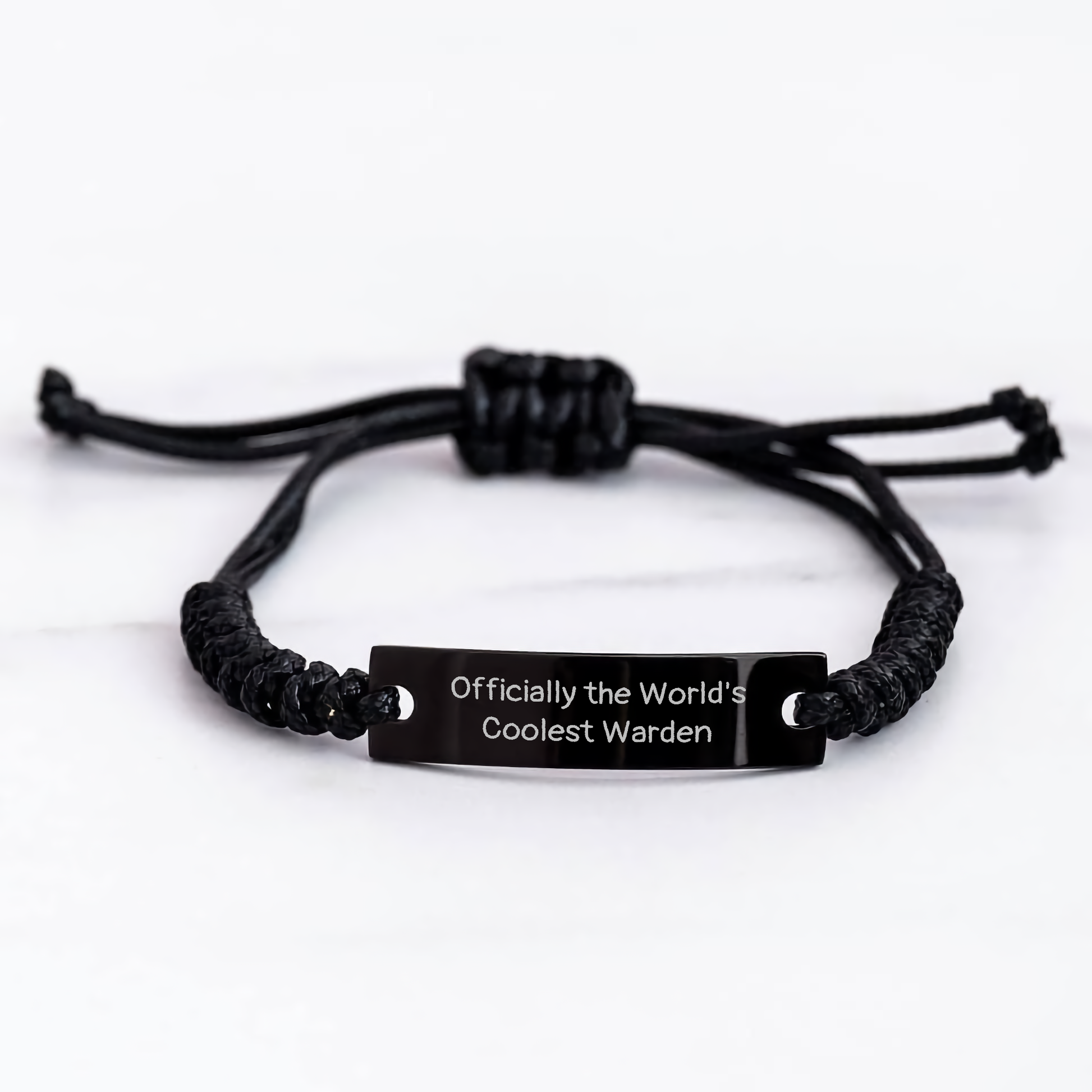 Funny Warden Gifts, Officially the World's Coolest Warden Rope Bracelet, Adjustable from 3.34 to 9.84 inches, Black Stainless Steel with Interlaced Rope, Perfect for Father's Day - Image 3