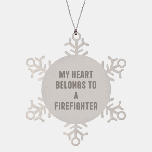 My Heart Belongs To A Firefighter Snowflake Ornament Gifts from Family Friends Coworkers for Firefighter Christmas Unique Gifts - Image 1