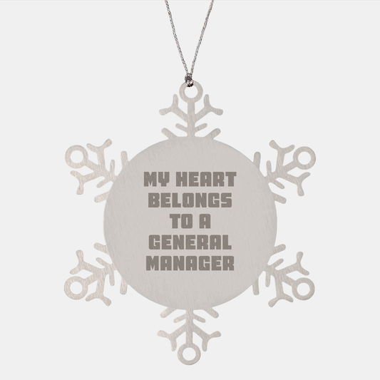 General Manager Snowflake Ornament, My Heart Belongs To A General Manager, Christmas Unique Gifts from Men, Snowflake Ornament for General Manager - Image 1