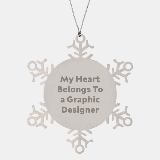 Graphic Designer Gifts, Snowflake Ornament for Her, 'My Heart Belongs To A Graphic Designer' Funny Quote, Christmas Unique Gifts from Women to Friends - Image 1